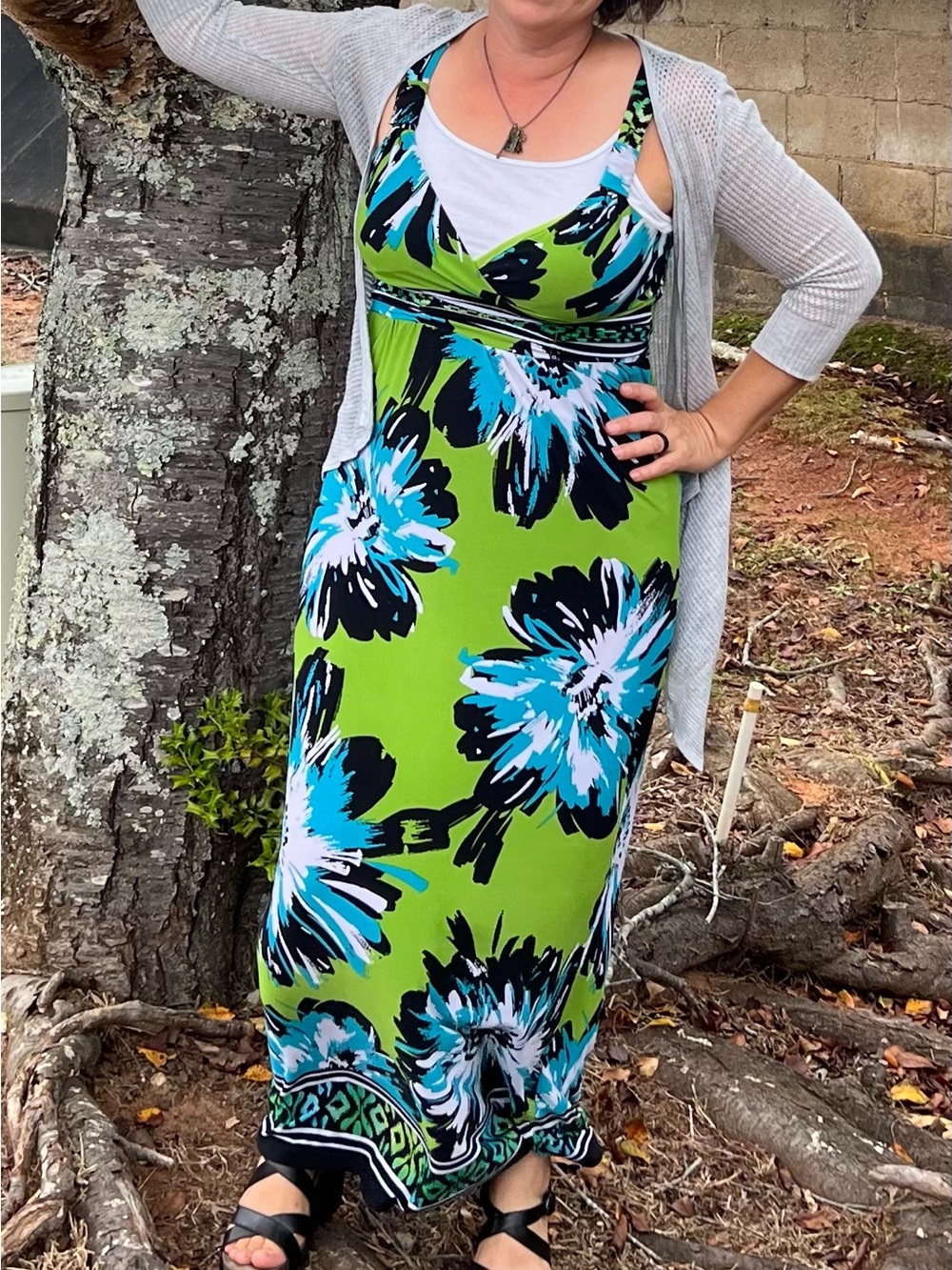 Floral Green & Blue Maxi Dress